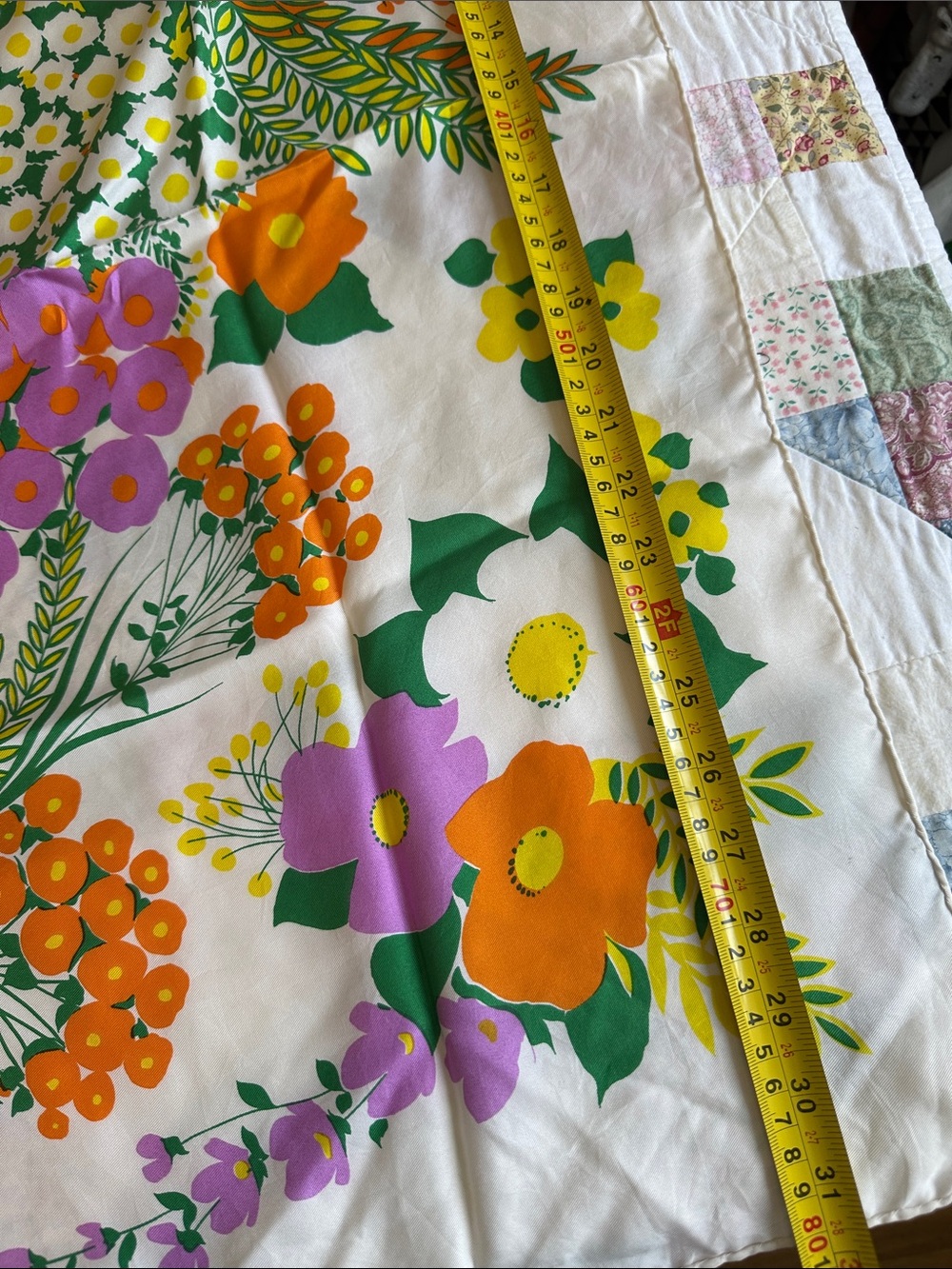 F—Floral silk scarf - White with Orange, Green & Purple - Picture 7 of 8